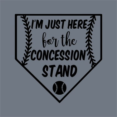 The InkMerge I’m Just Here DTF Transfer – Ready to Press features a home plate graphic with baseball stitching, playful text, and a small baseball—perfect for heat press or DTF projects.